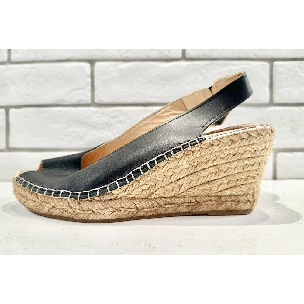 Carvela Comfort Black Leather Wedge Sandals Woman's Size 37 US 7‎